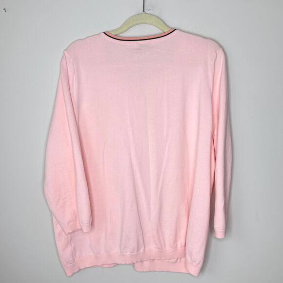 Talbots Woman Pima Cotton Size 2X Pink Contrast Trim Summer Button-Up Cardigan - Picture 7 of 8